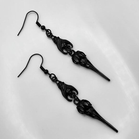 Black Bird Skull Earrings - Picture 5 of 5